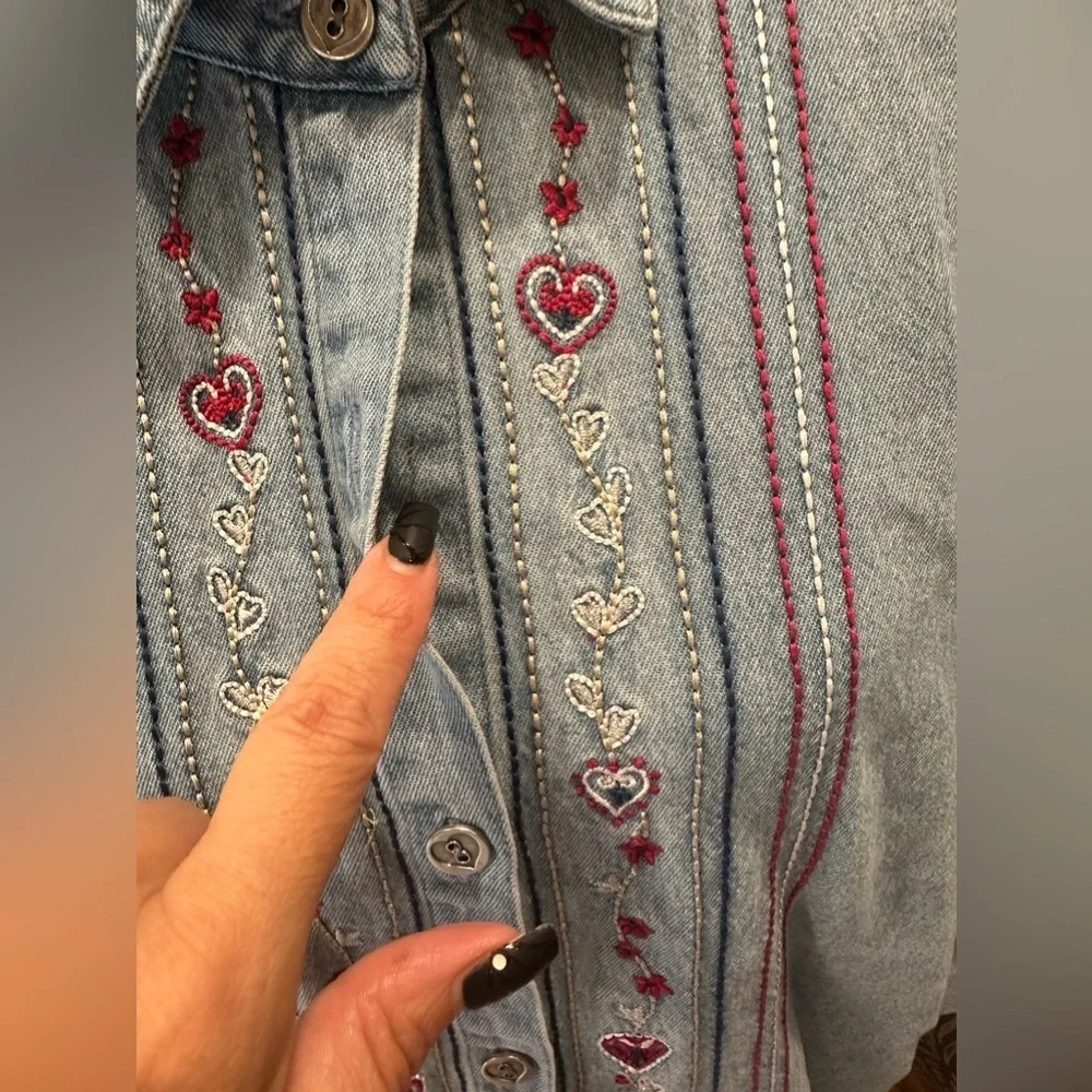 TEDDI Vintage 90s Light Blue Denim Embroidered Button Down Large - Picture 6 of 9